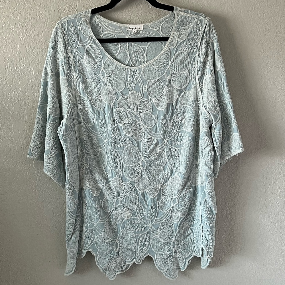 Sapphire 100% Embroidered Scallop Hem Top